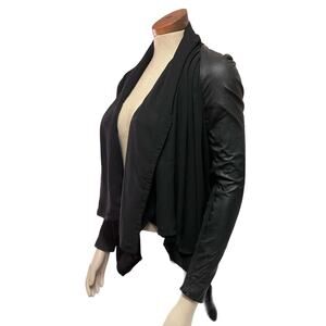 Muubaa Women's 10 Black Sheer Drape Leather Moto Mixed Media Jacket Cropped